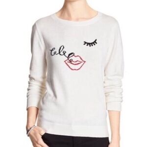 Banana Republic White Lalala Lady Face Lips Knit Long Sleeve Sweater Pullover